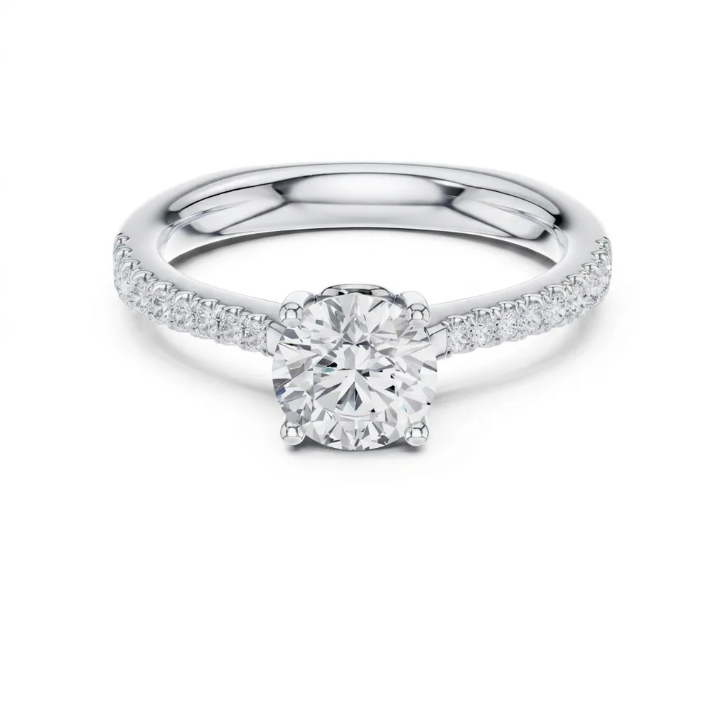 Round Solitaire Ring with Pavé Side Stones - ORNIVAJEWELS lab grown diamond jewellery