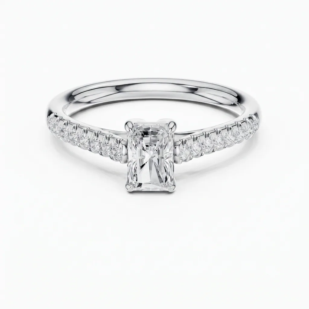 Radiant Cut Ring with Pavé Side Stones - ORNIVAJEWELS lab grown diamond jewellery