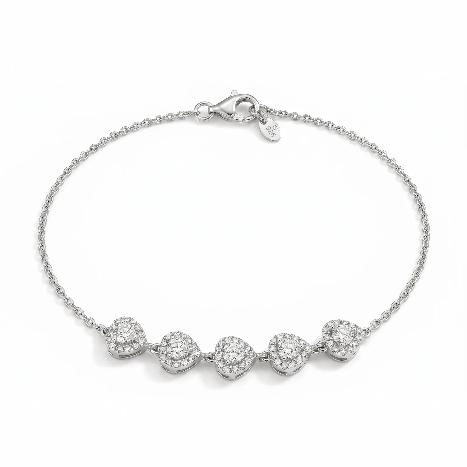 Five Heart Halo Station Bracelet - ORNIVAJEWELS lab grown diamond jewellery