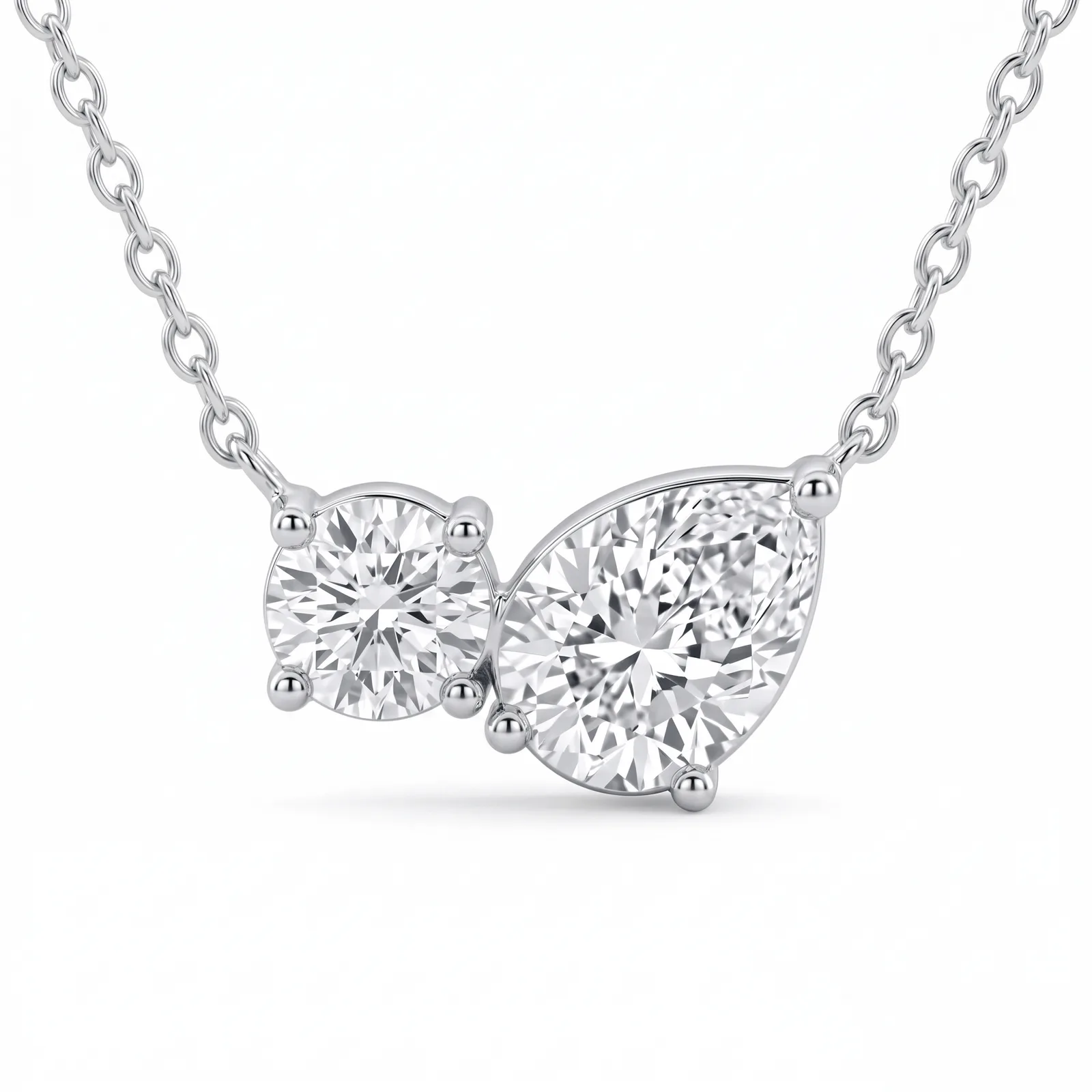 Toi et Moi Round and Pear Cut Pendant - ORNIVAJEWELS lab grown diamond jewellery